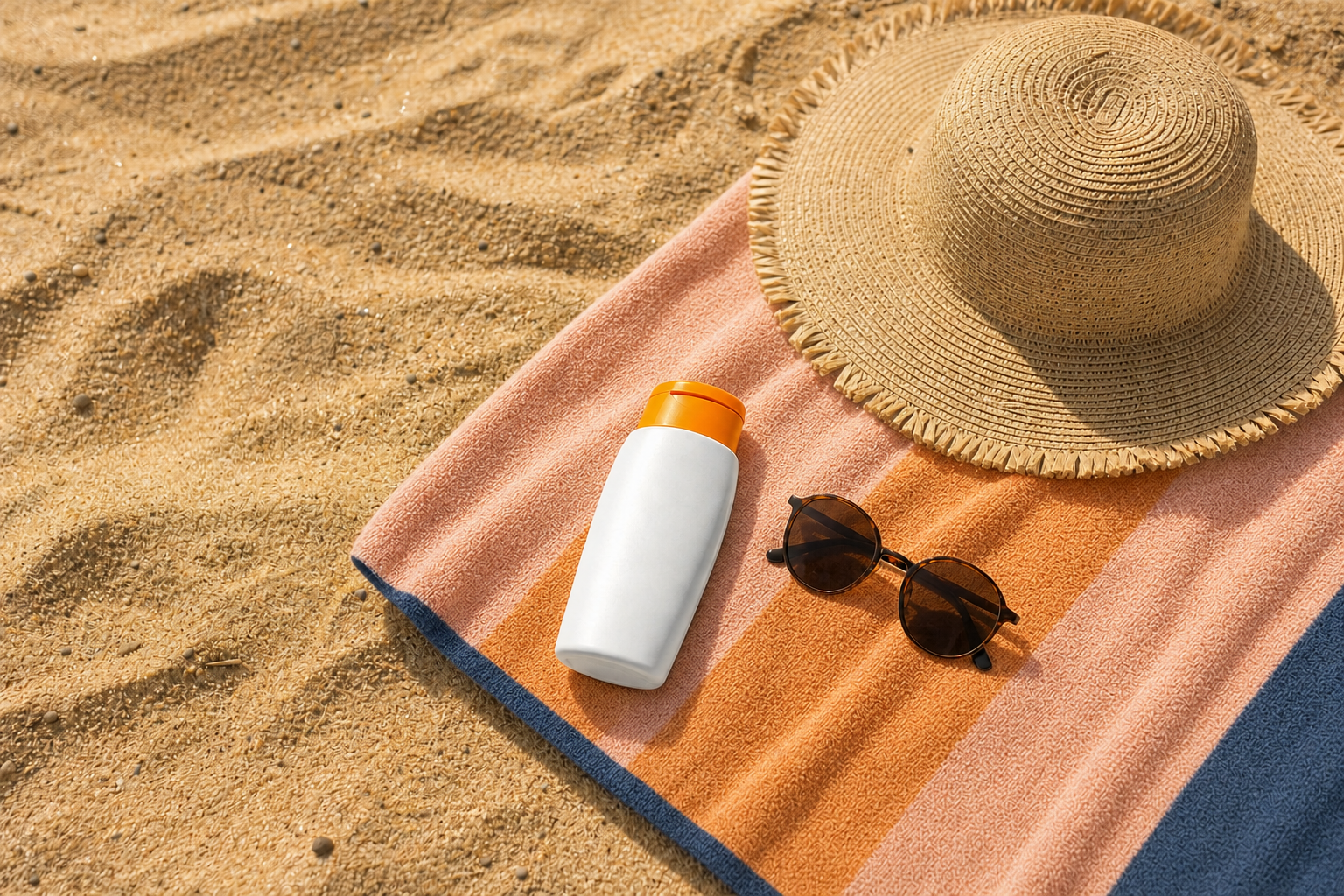 Sunscreen Hat On Striped Towel